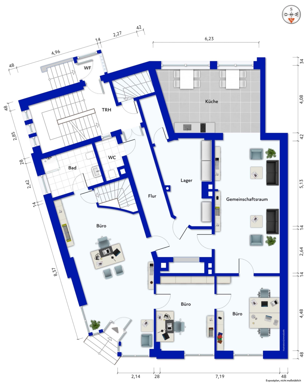 Grundriss der ca. 160 m² Gewerbefläche im Erdgeschoss der Erfurter Straße 17